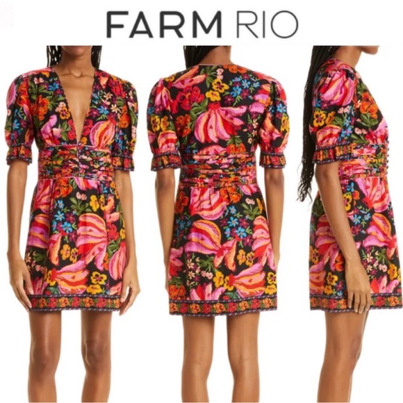 FARM Rio | Dresses | Nwt Farm Rio Spring Bananas Linen Blend Plunge ...